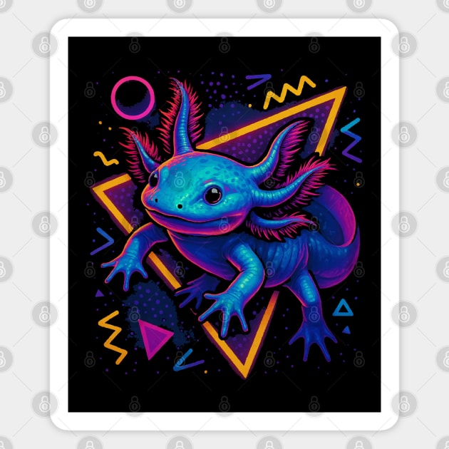 Retro Neon Axolotl Magnet by Reptiq's Store